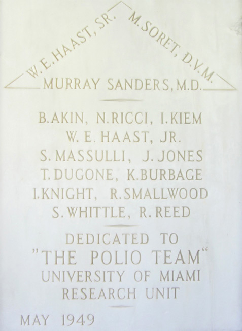 Marble plaque in honor of the Polio Team
